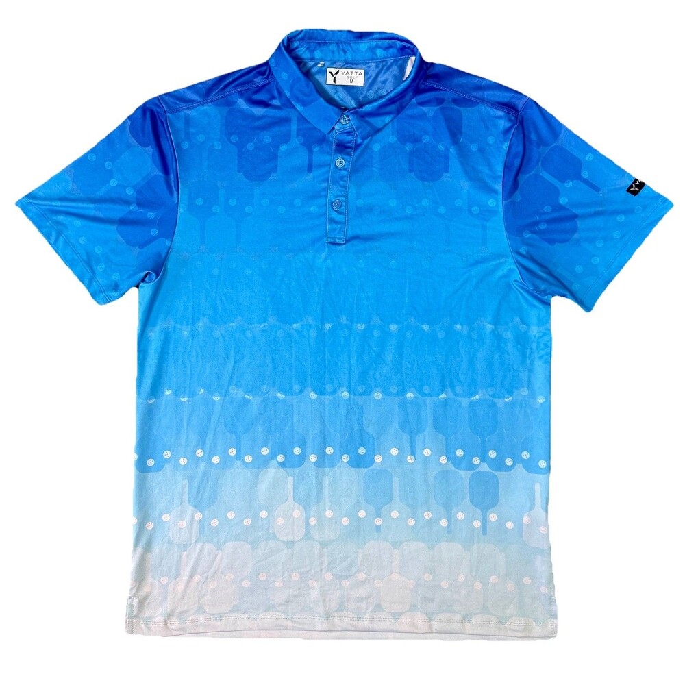 Yatta Golf Polo Shirt Mens Medium‎ Blue Ombre Geometric Performance Comfort